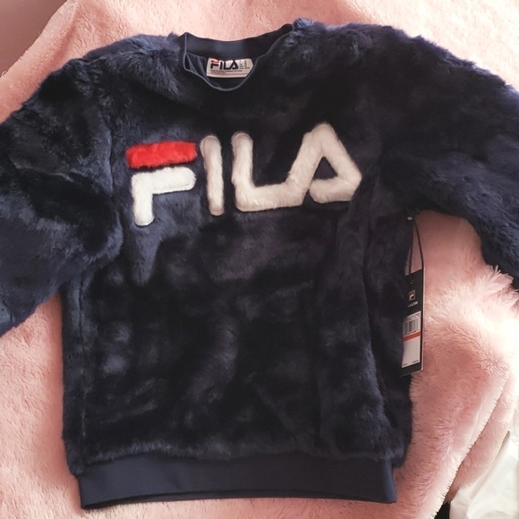 FILA Faux Fur Sweater Navy Blue - Picture 3 of 5